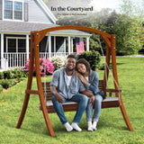 VINGLI Heavy Duty 880 LBS Patio Wooden Porch Swing Outdoor with Extra Cushion, Farmhouse Hanging Bench Tree Swing with Adjustable Chains for Yard | Garden | Lawn | Balcony (5 FT, Rustic) VINGLI
