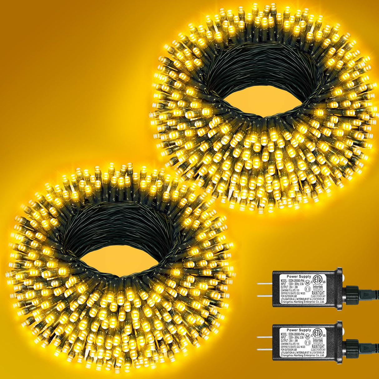 2 Pack Christmas Lights Outdoor, Total 200FT 600LED Christmas Tree Lights with 8 Modes Waterproof, Green Wire String Lights for Outside Patio Yard Tree Wedding Holiday Decorations, Warm White Nielfoi