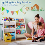 LATIBELL Kids Bookshelf Toy Storage Organizer - Book Shelf for Kid Rooms, 6 Toy Bins for Kid Organizer and 3 Sling Kids Bookcase, Toddler Baby Montessori Nursery Bookshelf Childrens Book Rack Display LATIBELL