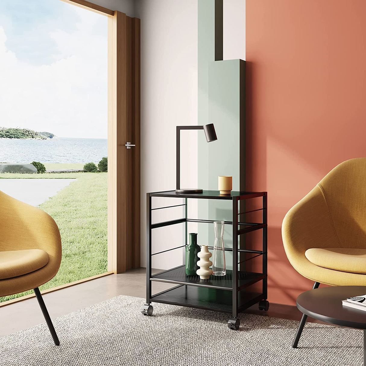 DEVAISE Mobile 3-Shelf Printer Stand with Adjustable Shelves, Modern Printer Cart with Large Storage Space, Printer Stand for Home Office, Black DEVAISE