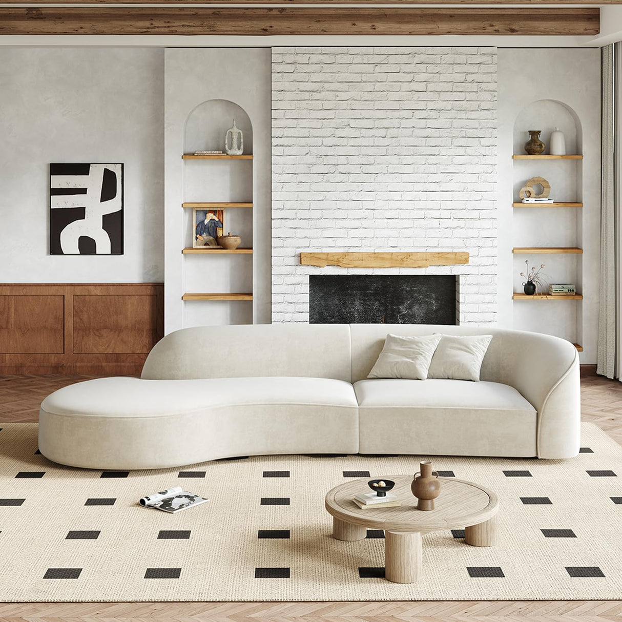 Anzhap 110" Luxury L-Shaped Curved Sofa – Modern Plush Microfiber Couch with Rounded Corners, Ergonomic High-Density Foam, Solid Wood Frame, Elegant Living Room Couch,Left Anzhap