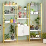 Yusong Bookshelf Triple Wide 5 Tier Bookcases with Storage Cabinet, Industrial Large Modern Tall Bookshelves with 12 Open Display Shelves for Living Room Office Bedroom, White and Gold Yusong