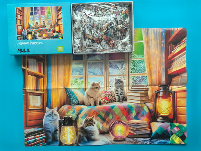 1000 Pieces Jigsaw Puzzles for Adults - Difficult Puzzles for Adults Challenging - Northern Lights and Cozy Cats