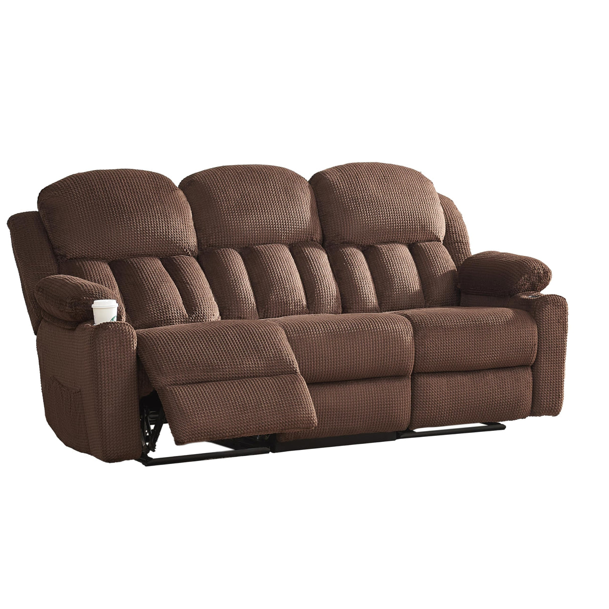 Jocisland Recliner Couch, Reclining Sofa with Cup Holders, 3 Seater Reclining Couch with Dual Wingback, Comfy Recliner Sofas for Living Room(Brown) Jocisland