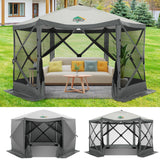 COBIZI 12x12ft Pop up Gazebo Screen Tent Screen House for Camping, Camping Outdoor Screened Gazebo with Sidewalls, Portable Hub Tent with Carrying Bag and Ground Stakes, Grey(Upgraded 2.0) COBIZI