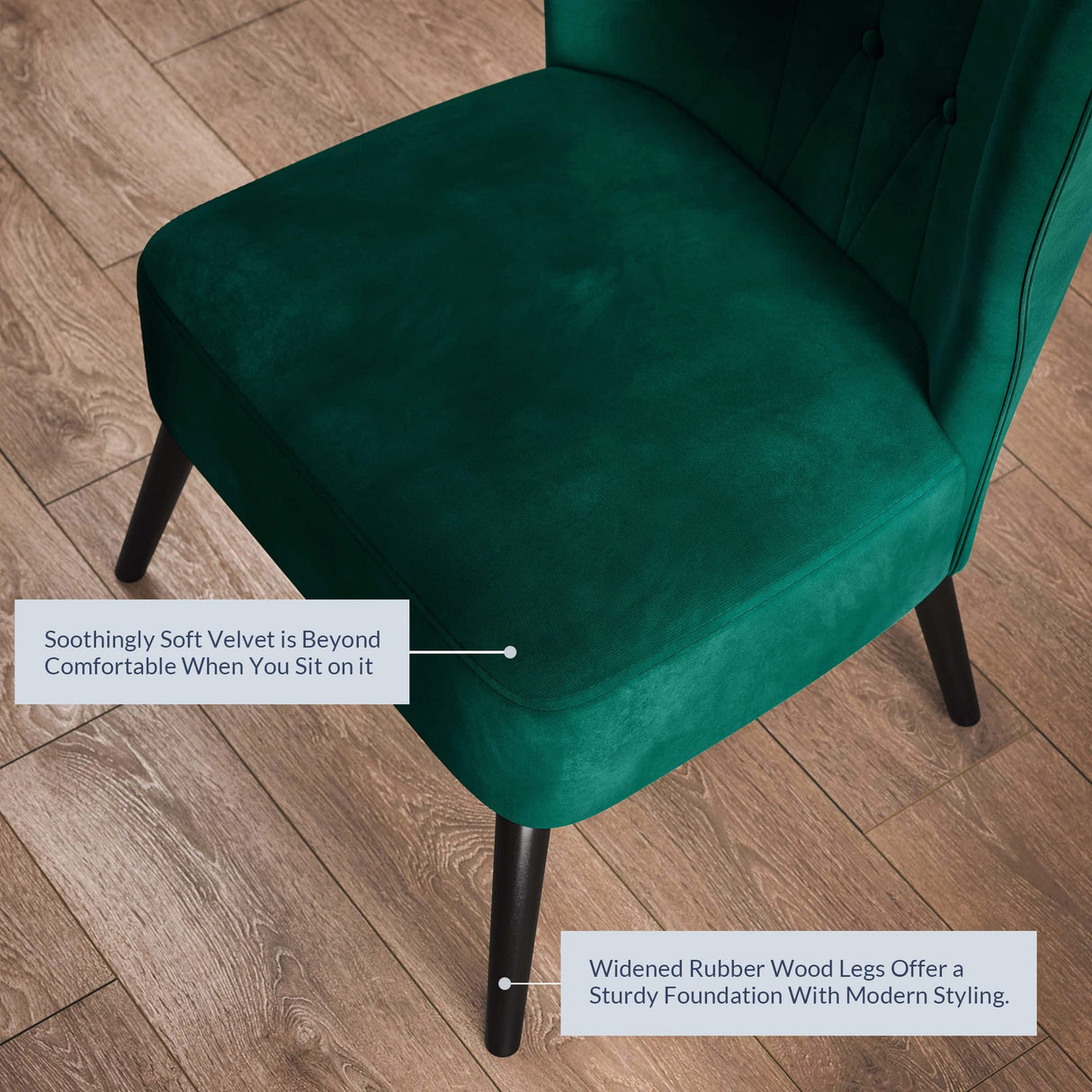 BELLEZE Modern Velvet Accent Chair, Wingback Small Upholstered Reading Chair with Solid Wood Legs, Comfy Tufted Button Armless Corner Chair for Living Room, Bedroom - Sheila (Green) BELLEZE