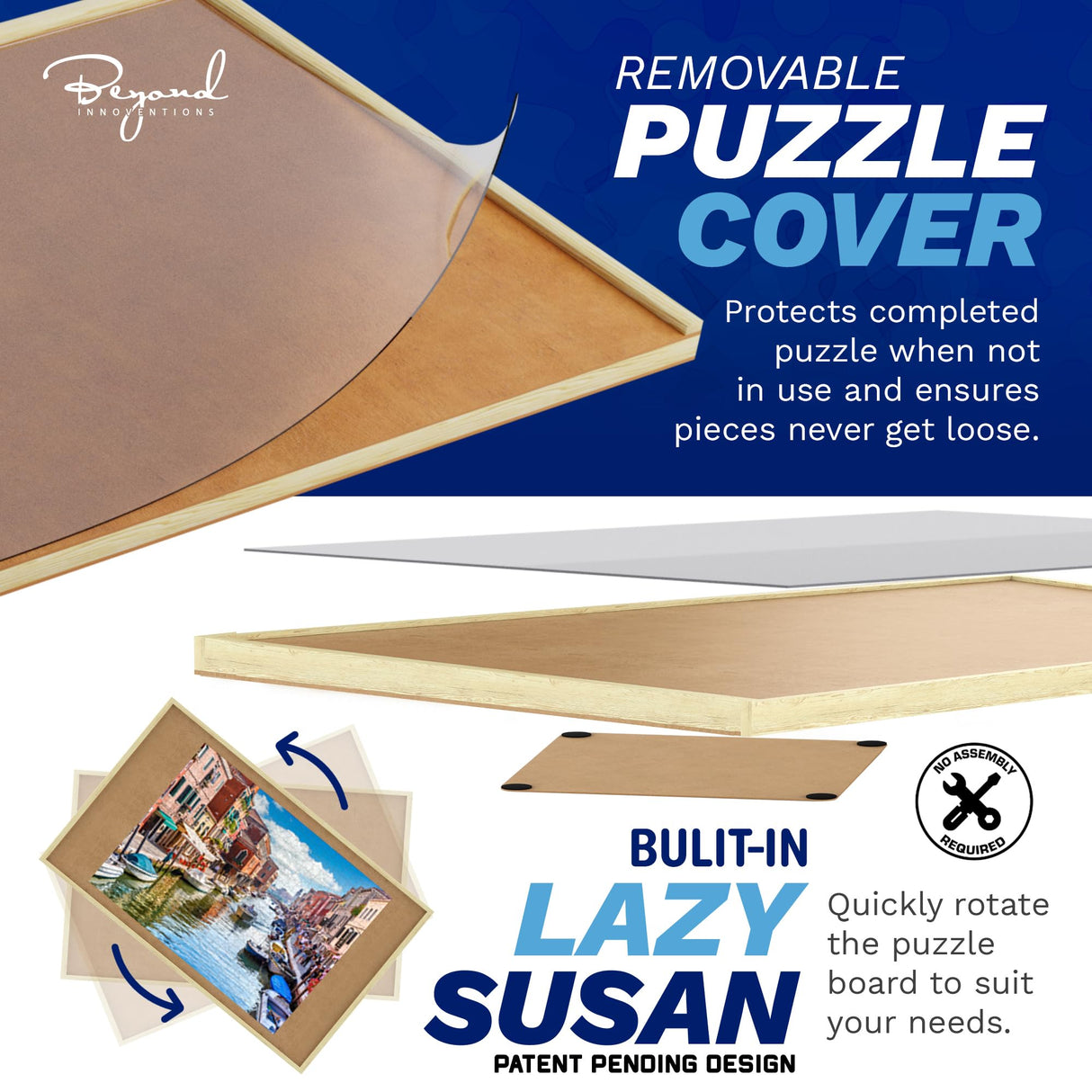 1500 Piece Wooden Jigsaw Puzzle Table - 4 Drawers, Rotating Puzzle Board | 35” X 28” Jigsaw Puzzle Board | Puzzle Cover & Lazy Susan Included - Portable Puzzles Tables for Adults and Kids Beyond Innoventions