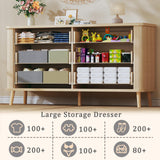 HUAHUU Fluted 6 Drawers Dresser for Bedroom, 55" Mid Century Modern Dresser & Chests of Drawers, Curved Profile Design, Dressers TV Stand, Wood Storage for Hallway, Entryway, Oak HUAHUU