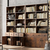 IRONCK 78.7" Bookcase with 4 Drawers and 4 Doors, 6 Tier Large Bookshelf with Storage, Floor Standing Display Storage Shelves, Tall Storage Cabinet for Living Room (Rustic Brown) IRONCK