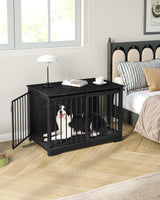 Hzuaneri 39.3" Dog Crate Furniture with Barn Door, Heavy Duty Dog Kennel Indoor with 2 Doors, Wooden Pet Cage End Table for Large Small Medium Dogs, Anti-Chew Anti-Escape, Black DFC02304B Hzuaneri