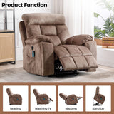 CANMOV Large Power Lift Recliner Chair with Massage and Heat for Elderly Big and Tall People, Overstuffed Wide Recliners with 2 Cup Holders, Side Pocket and USB Port, Camel CANMOV