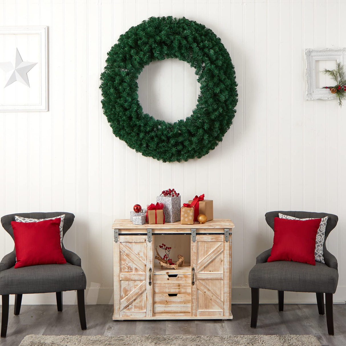 Nearly Natural 48in. Large Artificial Christmas Wreath with 714 Bendable Branches and 200 Warm White LED Lights Nearly Natural