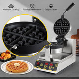 Dyna-Living Belgian Waffle Maker Commercial Intelligent Round Waffle Maker Rotating 180° Nonstick Flip Waffle Iron Machine Professional Commercial Waffle Maker for Restaurant 110V 1200W Dyna-Living