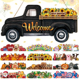 Ferraycle Interchangeable Welcome Sign Christmas Truck Decor Seasonal Door Signs with 12 Holiday Icons Rustic Farmhouse Interchangeable Holiday Decor for Christmas All Seasons(Black) Ferraycle