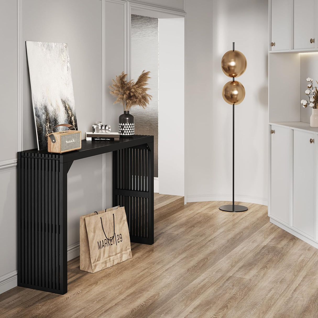 ROOMTEC Narrow Console Tables for Entryway, 46" Solid Wood Console Table Behind Couch, Farmhouse Entryway Table with Storage, Console Tables for Living Room, Hallway, Foyer (Black, Console Table) ROOMTEC