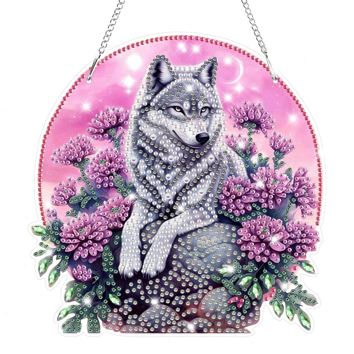 Bowetile Wolf Diamond Art Hanging Kits for Adults Kids, 5D Special Shape Diamond Painting Flowers Pendant Kits, Gem Art Suncatchers Painting Window Ornament for Home Garden Wall Decor Bowetile