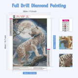 NAIMOER White Tiger Diamond Art Kits for Adults, Full Drill Tiger with Moon Diamond Art Kits, DIY 5D Diamonds Dots Paint with Diamonds Animals Diamond Craft Kit for Home Decor 30x40cm NAIMOER