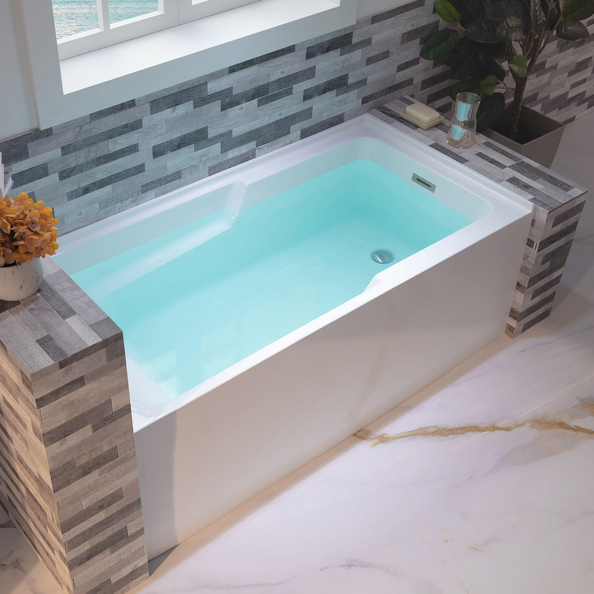 WOODBRIDGE 60" Acrylic Rectangular Alcove Soaking Bathtub in White with Right Drain, Brushed Nickel Pop-Up Drain Included BA6030R WOODBRIDGE