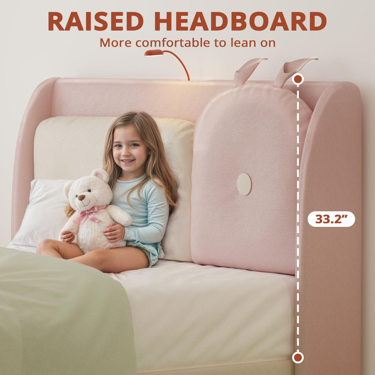 LIKIMIO Full Floating Bed Frame, Platform Bed Frame with Leather Upholstered Headboard,LED Light & Charging Station, Solid Wood Slats Support, No Box Spring Needed, Pink LIKIMIO