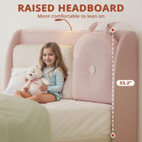 LIKIMIO Full Floating Bed Frame, Platform Bed Frame with Leather Upholstered Headboard,LED Light & Charging Station, Solid Wood Slats Support, No Box Spring Needed, Pink LIKIMIO