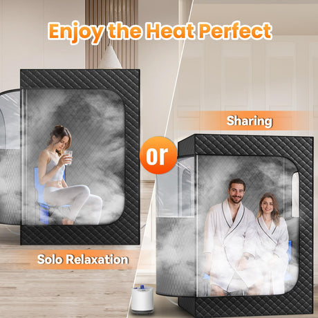 Manastin 2 Person Portable Steam Sauna for Home, 1 or 2 Person Full Body Sauna Tent with 2 Foldable Chairs,9 Levels of Sauna Box with Remote Control, Black Manastin