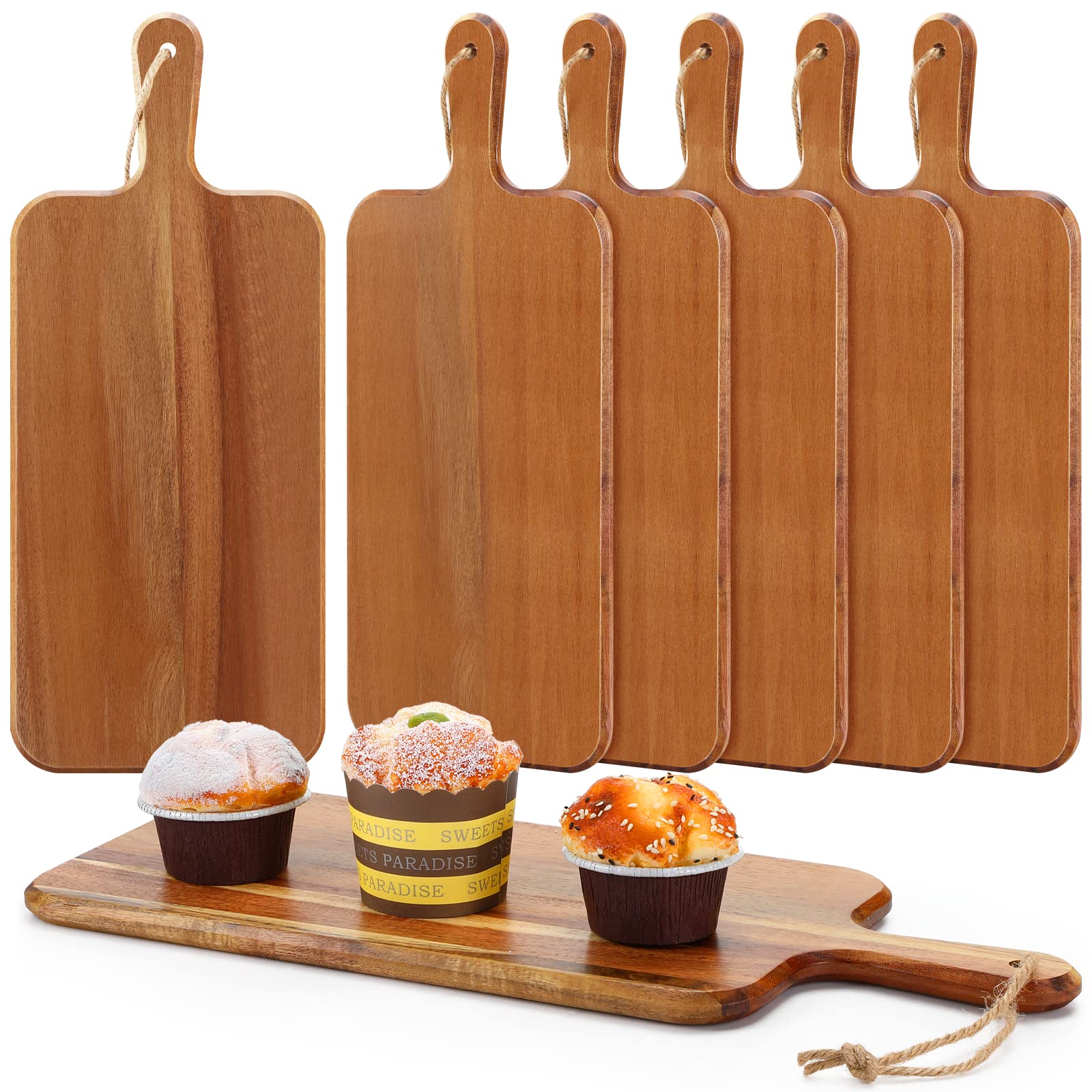 6 Pack Acacia Wood Cutting Board with Handle Wooden Kitchen Chopping Boards Large Wooden Charcuterie Boards Cheese Serving Board Wooden Cutting Board for Meat Cheese Bread Vegetables Fruit (1 - WoodArtSupply