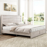 LUXOAK Farmhouse King Bed Frame with 49" Tall Headboard, Wooden Platform Beds with Hidden Metal Bed Frame, No Box Spring Needed/Easy Assembly, Distressed White LUXOAK