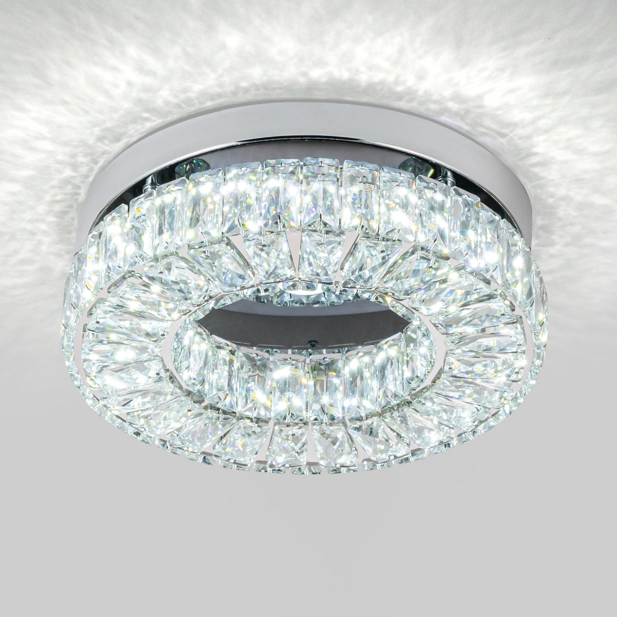 11.8” Crystal Ceiling Light Fixture Bedroom Chandelier Ceiling Light LED Flush Mount Chandelier for Dining Room Hallway (6500K Cool White) Without Remote Control Cainjiazh