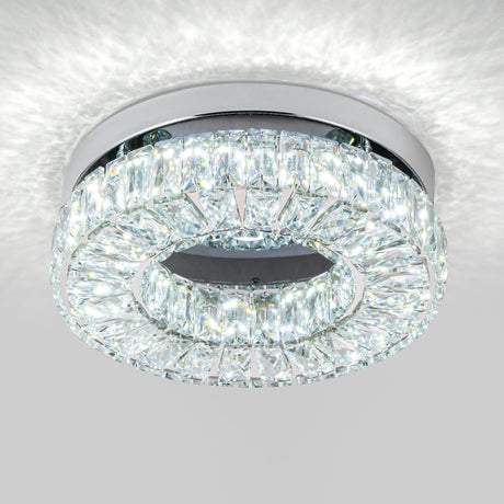 11.8” Crystal Ceiling Light Fixture Bedroom Chandelier Ceiling Light LED Flush Mount Chandelier for Dining Room Hallway (6500K Cool White) Without Remote Control Cainjiazh