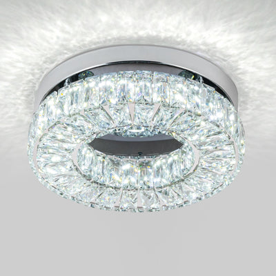 11.8” Crystal Ceiling Light Fixture Bedroom Chandelier Ceiling Light LED Flush Mount Chandelier for Dining Room Hallway (6500K Cool White) Without Remote Control