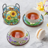 croshom 8 PCS Flowers Diamond Art Coasters Diamond Painting Coasters Kits with Holder Flowers DIY Coaster for Adults Beginners, Diamonds Art Crafts Supplies Sunflowers croshom
