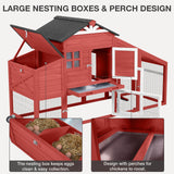 MEDEHOO Chicken Coop with Wheels Wooden Outdoor Chicken House Easy Cleaning with Nesting Box, Deeper Leakproof Pull-Out Tray and UV Proof Panel Roof - Reinforced Version - Red MEDEHOO