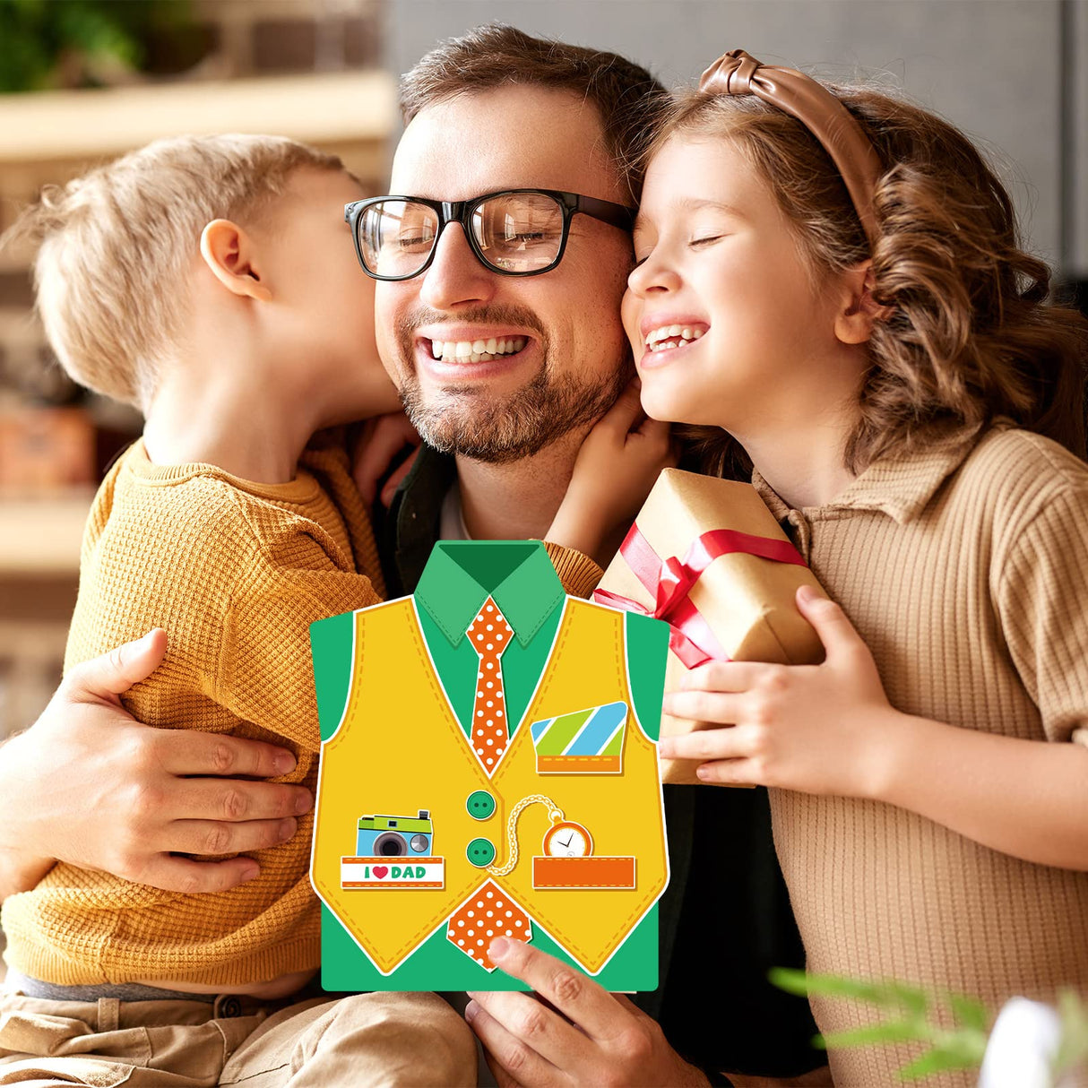 Colarr 45 Pcs Father's Day Card Making Kits Kids Father's Day DIY Crafts Cards DIY Father's Day Shirt Greeting Card with Stickers Handmade Card Making Crafting Kit for Father's Day Party Supplies Colarr