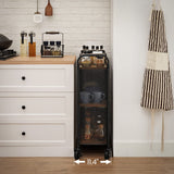 VASAGLE 3-Tier Narrow Storage Cart, Rolling Cart with Wheels, Steel Frame, Slim Storage Cart for Kitchen, Dining Room, Laundry Room, Adjustable Feet Included, Industrial Style, Rustic Brown and Black VASAGLE