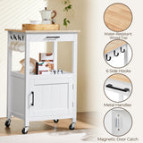 Yaheetech Rolling Kitchen Island with Single Door Cabinet, Kitchen Cart with Drawer on Swivel Wheels, Small Coffee Cart Microwave Stand with 3 Side Hooks for Dining Room, White Yaheetech