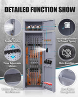 KAER 10-12 Gun Safe, Gun Safes for Rifles and Pistols, Large Gun Safe for Home Rifles and Shotguns, Gun Cabinet, Rifle Safe, Gun Safes & Cabinets, Quick Access Gun Safes with Adjustable Shelves (Grey) KAER