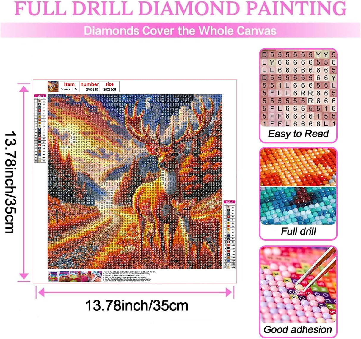 ARPADAMO Diamond Art Kits for Adults,5D Elk Diamond Painting DIY Animal Diamond Art Diamond Painting Kits for Adult,Round Full Drill Diamonds, Diamond Art Kits for Home Decor-13.78x13.78inch ARPADAMO