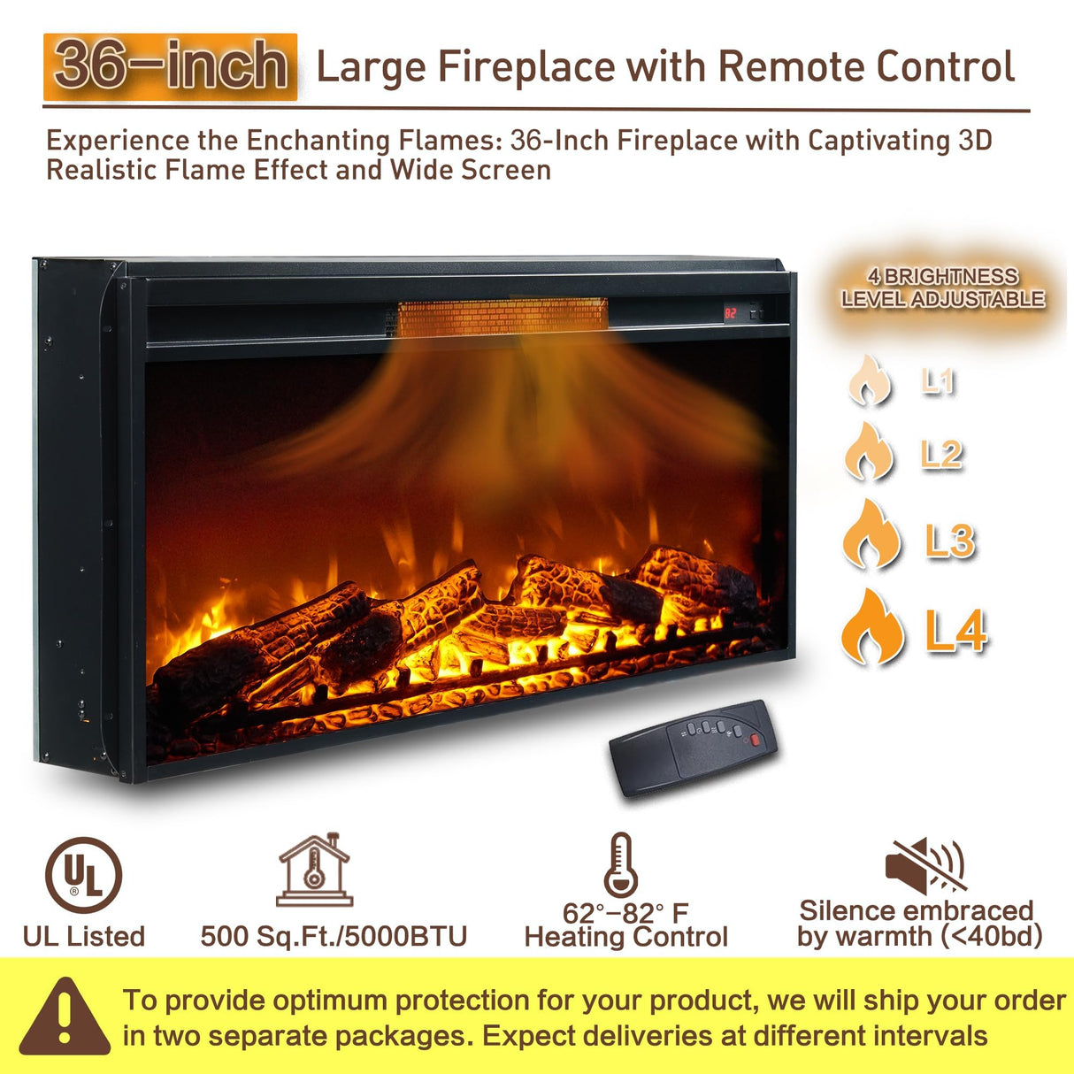 IFGET Farmhouse Fireplace TV Stand with 36" Electric Fireplace for 80 Inch TVs, 31" Tall Entertainment Center w/Drawer & Diamond Panel Door, Highboy Media Console for Living Room, 70inch, Brown IFGET