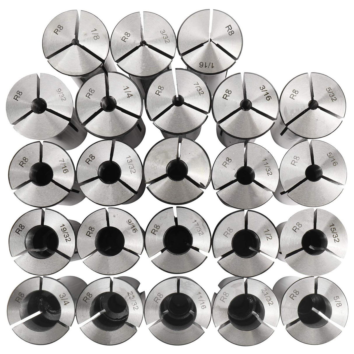 BTSHUB 23pc 1/16-3/4 inches Precision R8 Collets Set Mill Chuck Holder Hardened T.I.R. 0.0006" Lathe BTSHUB