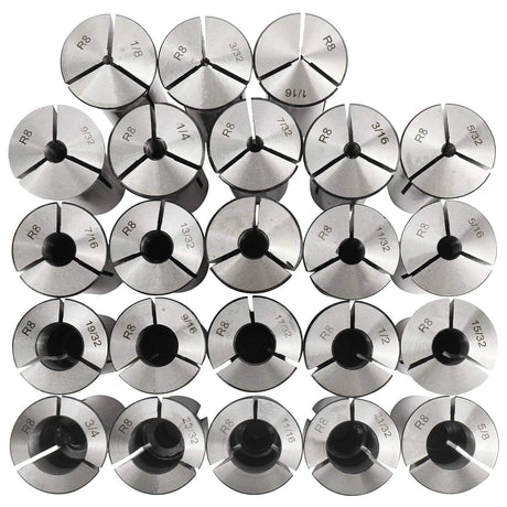 BTSHUB 23pc 1/16-3/4 inches Precision R8 Collets Set Mill Chuck Holder Hardened T.I.R. 0.0006" Lathe BTSHUB