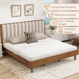 Mirightone Wood King Size Bed Frame,Tall Upholstered Tufted Headboard, Platform Bed King with Solid Rubber Wood Legs, Modern Style - No Box Spring Needed, Walnuts with Beige Mirightone
