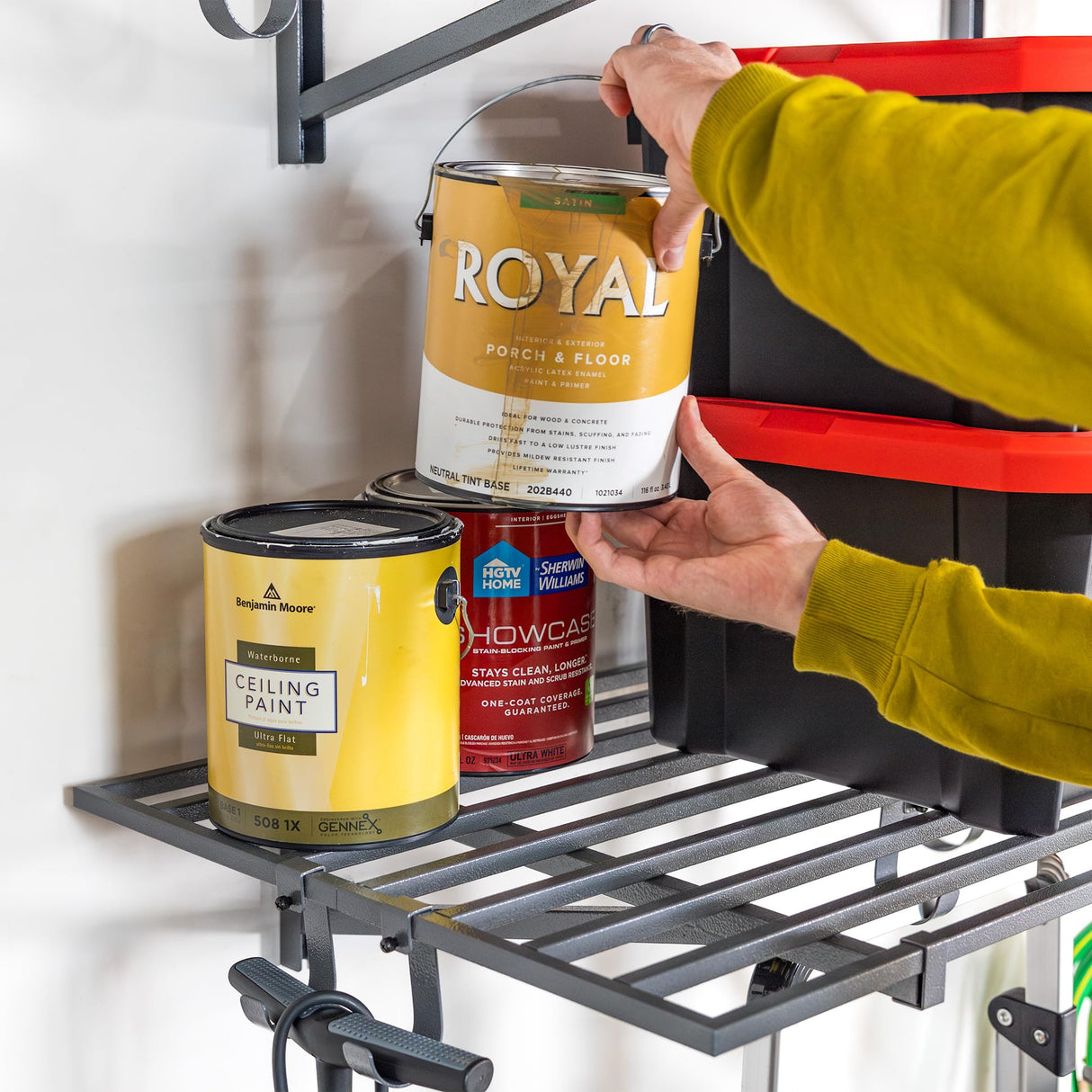 StoreYourBoard 2 Pack Heavy Duty Garage Wall Shelves, 2' x 4' Wall Mount Storage Shelf with Hooks, Hammered Gray Finish, Holds 200 lbs Each StoreYourBoard