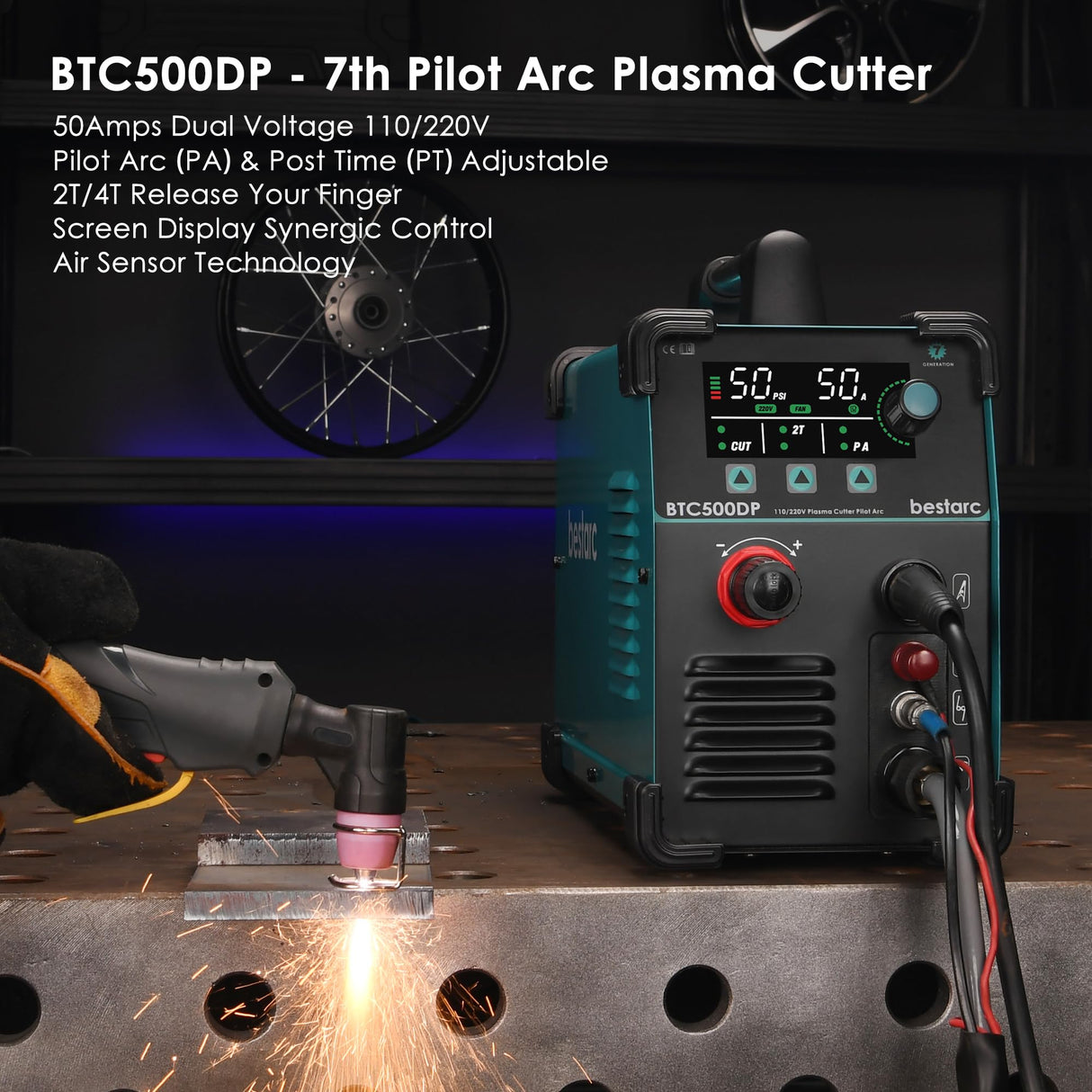 bestarc Plasma Cutter, Non Touch Pilot Arc, Air Sensor Technology, Large Digital Display Screen, BTC500DP 7Gen 50Amps 110/220V Dual Voltage, IGBT Plasma Cutter Machine (BTC500DP 7GEN 110/220V) bestarc