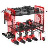 AZBESTPRO Power Tool Organizer Wall Mount Heavy Duty, 3 Tier 4 Drill Holder 17 Inch, Tool Holder and Storage Rack for Garage Organization (Red) AZBESTPRO