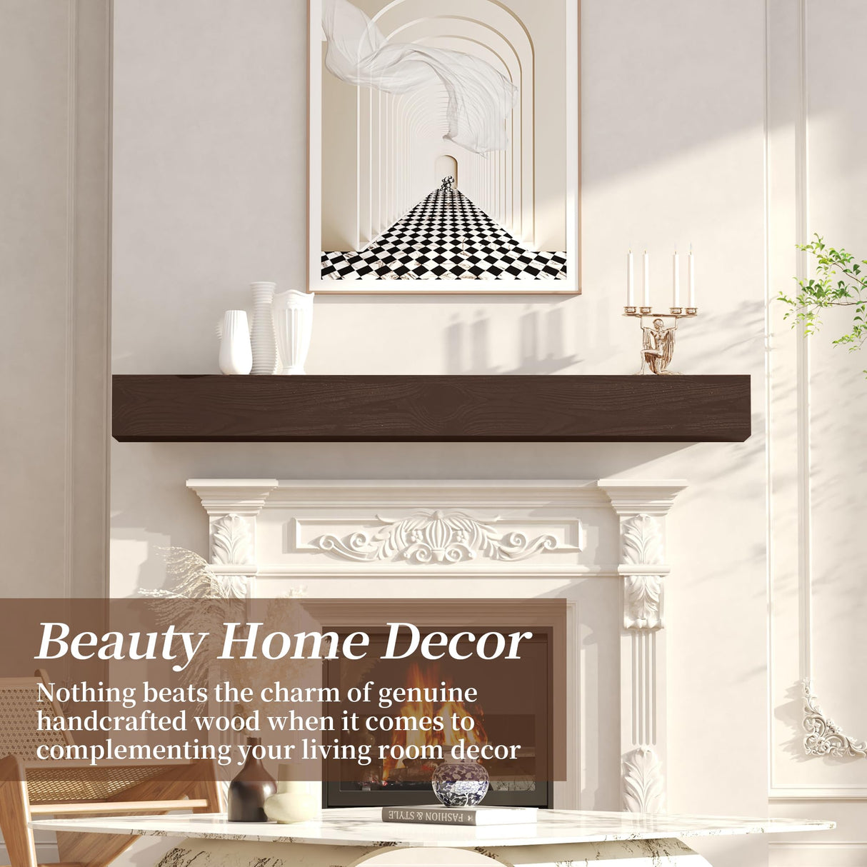 CRAFTEASE Fireplace Mantel 60 Inch Solid Wood Mantels for Over Fireplace 5" Thick Wall Mounted Shelves Long Floating Farmhouse Shelf Handcrafted Wooden Fireplace Mantle 60 X 8 X 5 - Rustic Brown CRAFTEASE