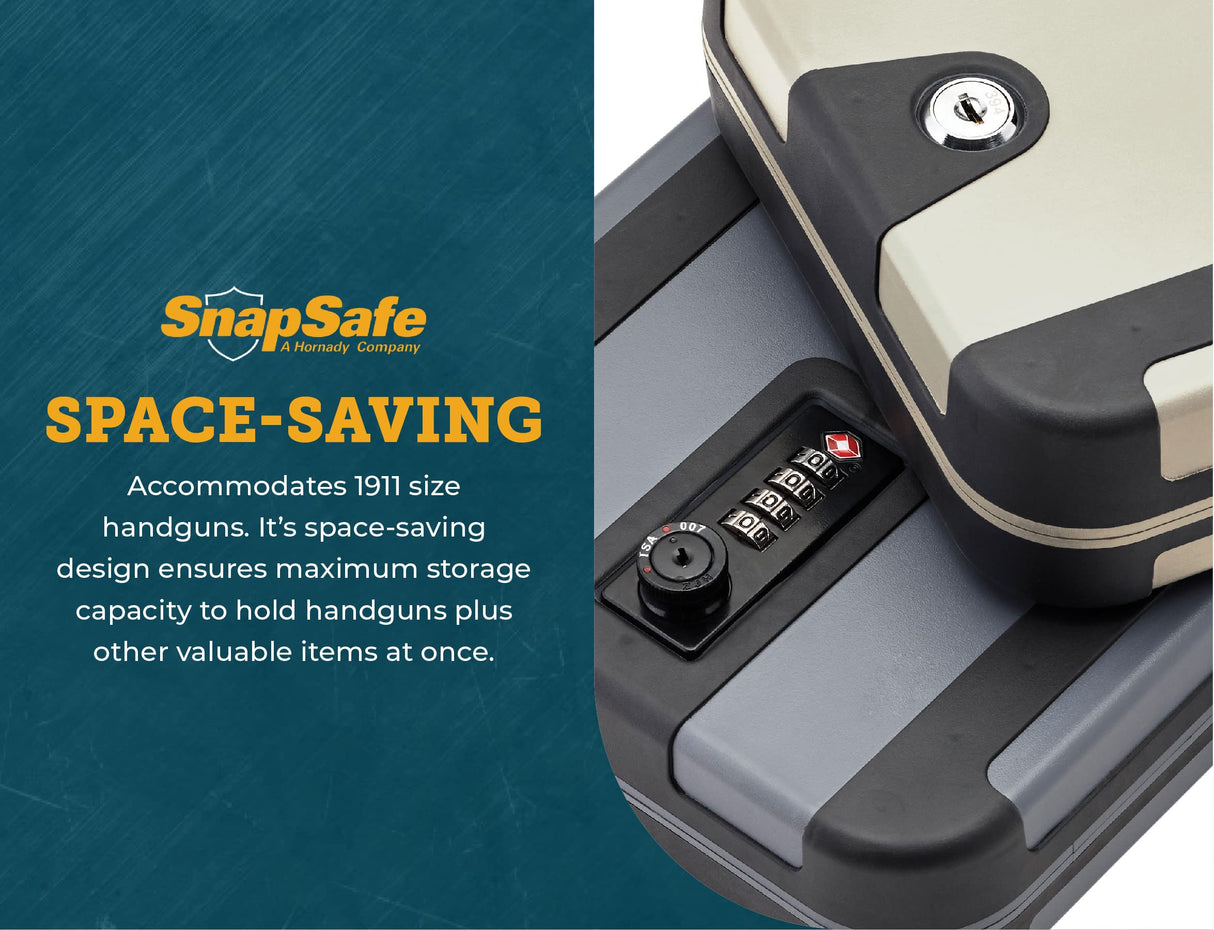 SnapSafe Treklite Combination Lock Box - Polycarbonate Portable and Lightweight Gun Lock Box - With Keyed Lock and Foam Lining - Ideal for Travel, TSA Approved - XL, 10 x 7 x 2 Inches SnapSafe