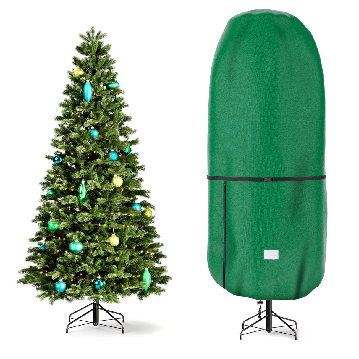 Upright Christmas Tree Storage Cover,Tear Resistant Adjustable Christmas Tree Storage Bag for 9 FT Artificial Tree Standing with Ornaments,Xmas Tree Cover, Dustproof Riuog