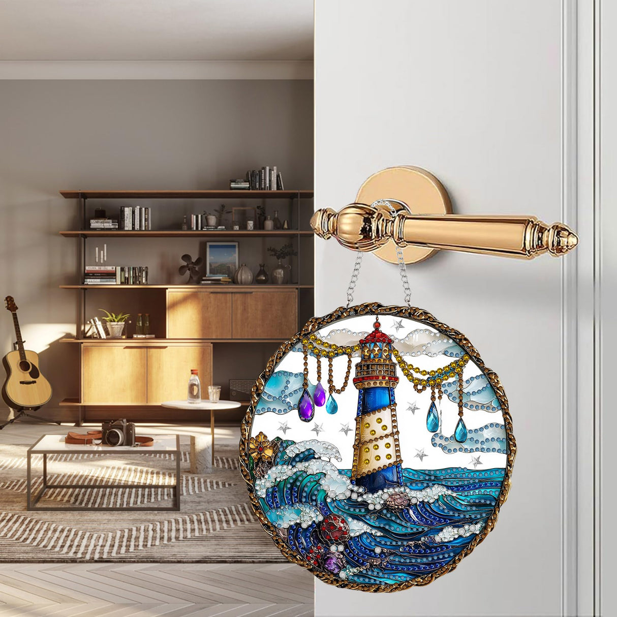 Diymood DIY Hanging Diamond Art Kits for Adults Lighthouse, Diamond Painting Kit Pendant Special Shaped Double Sided Acrylic Sun Catcher Board Wreath Pendants Canvas Window Wall Decor 8 x 8 Inch Diymood