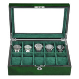 SYENS Watch Box for Men 10 Watches Storage Organizer Case, Smart Watch Display, Green Wood with Soft Suede Interior, Large Glass Window, Gift for Women and Man (10W-GR) SYENS