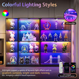 Jocisland 18x14 Inch Display Cabinet with RGB Lights, 4-Tier Storage Display Case for Collectibles, Adjustable Shelves, MDF and Tempered Glass, Black Jocisland